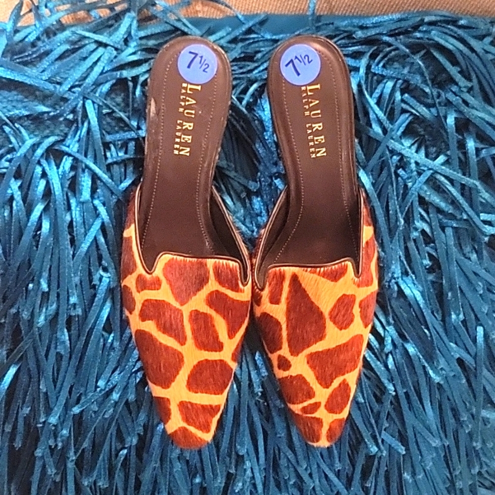 Gorgeous Giraffe hair Mules.